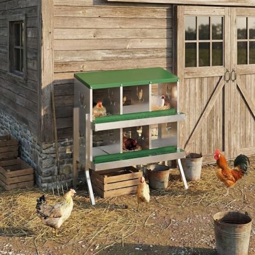 GarveeLife 6 Compartment Chicken Nesting Box with Metal Legs, Nesting Boxes for Chickens, Metal Chicken Laying Boxes with Perch, Secure Lid, Versatile Wall Mount or Free Standing for Hens, Green - color: green, size: 6 grids with legs