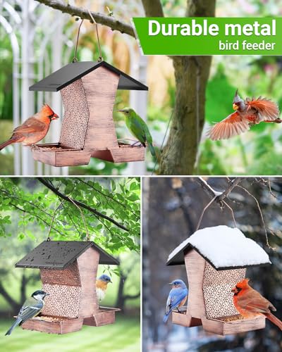 HouseSapp Bird Feeders for Outdoors Hanging - 2.4 LBs Metal Bird Feeder, House Shape Birdfeeders Attracting Wild Birds for Outside, Yard, Garden Decoration, Heavy Duty Platform