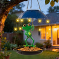 Solar Bird Feeders for Outdoors Hanging Garden Decor - Metal Frog Outdoor Figurine Solar Lights Hummingbird Feeder, Waterproof Wild Bird Feeders Garden Gifts for Women, Mom