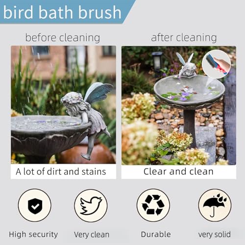 2 Pcs Bird Bath Hard Wire Brushes，Iron Out Rust Stain Remover，Bathtub Cleaning Brush，Hummingbird Feeder Cleaning Brushes，Outdoors Fountain Cleaner Safe for Birds，Bird Cage，Concrete，Birdbaths，Bow - style: Hard Wire Brush