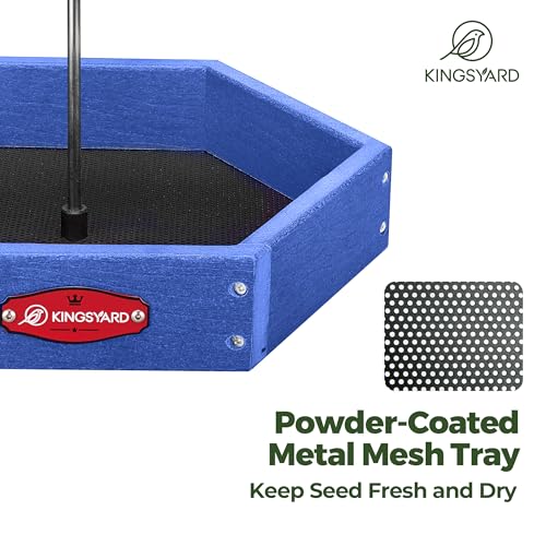 Kingsyard Hanging Platform Bird Feeder for Outdoors, Deep Tray, Blue | Weather-Resistant Recycled Poly Lumber, Fast-Draining Metal Mesh Base, Easy to Clean, Holds Up to 3 lb of Seed - color: Blue