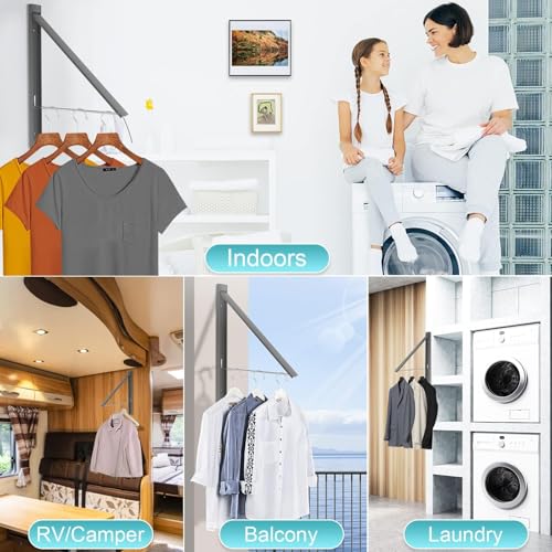 Clothes Drying Rack Folding Indoor,Laundry Room Organization,Wall Mounted Drying Racks for Laundry,Laundry Drying Rack Collapsible,Laundry Drying Rack,Retractable Clothesline (Gray) - color: Gray