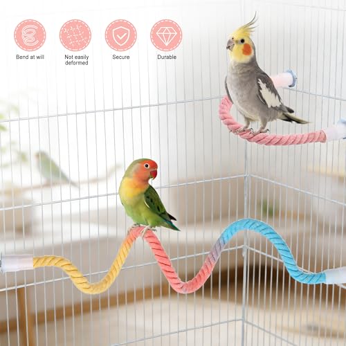 3pcs Gradient Bendable Bird Rope Perch Stands Flexible Bird Cage Climbing Rope Toys Accessories of 26mm Screw for Cockatiels Lovebird Parakeet Budgies Sugar Gliders Hemp Swing (14"+31.5") - size: 2 Short + 1 Long