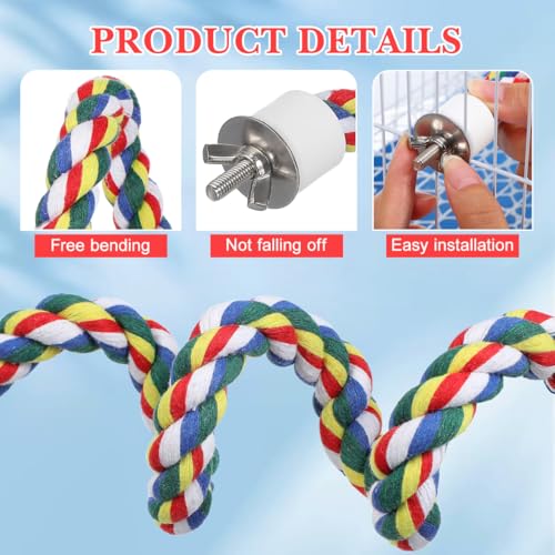 Hemobllo Parrot Cotton Rope Perch 23.62 Inch Bird Rope for Cages Climbing and Chewing Toy Standing Station for Parakeets Balance Training Exercise and Boredom Relief - size: 60cm