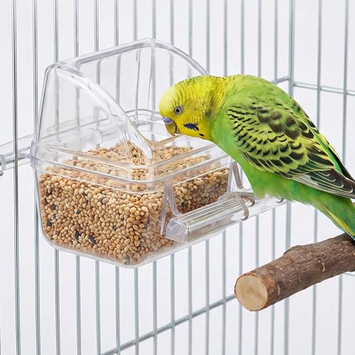 2 Pcs Bird Cage Feeder, Plastic Bird Bowls for Cage with Cover No Mess Hanging Bird Food Container Bird Feeding and Watering Supplies for Small Parakeet Cockatiel Canary Parrot