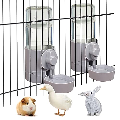 kathson 2Pcs Rabbit Water Bottle 17 OZ Bunny Hanging Water Fountain Automatic Guinea Pig Water Dispenser No Leak Drinking Feeder for Bunny Chinchilla Hamsters Cat Dog Small Animals(Grey)