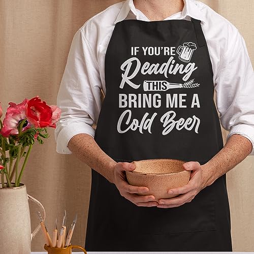 SANDJEST Funny Mens Aprons with Pockets for BBQ Grilling Cooking Grandpa Husband Apron for Birthday Christmas Father's Day - color: Funny