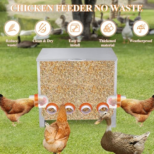 Automatic Chicken Feeder Large Capacity Metal Poultry Feeder 85lbs 6-Ports - color: 85lb with 6 Ports
