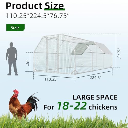 4ever2buy Metal Chicken Coop, 10x20 FT Walk-in Chicken Run Pen Poultry Cage, Water-Resistant & Anti-UV Cover, Large Chicken Coop for 18-22 Chickens - size: 224.5"L x 110.3"W x 76.8"H
