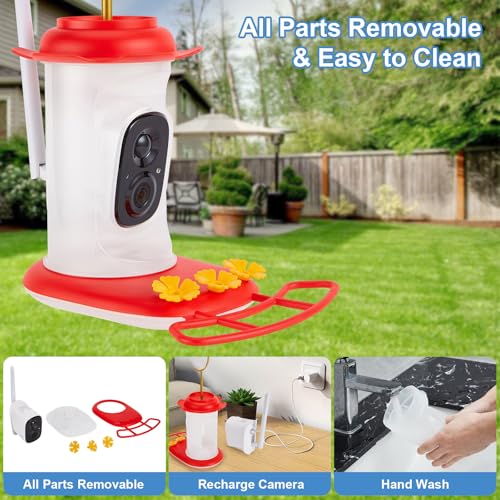Smart Hummingbird Feeder with 2K HD Camera Auto Capture/Notify, Live View | AI Identify Bird Species, Bird Watching Camera with 3 Feeding Ports for Outdoors Hanging,Instant Notify, Gift for BirdLover