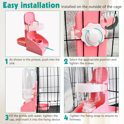 kathson Rabbit Water Bottle, 17oz Hanging Water Fountain Automatic Dispenser No Leak WaterFeeder for Bunny Chinchilla Guinea Pig Hedgehog Ferret - size: 1PCS Water Dispenser, Pink