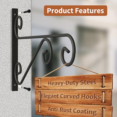 PROWORX 4 Pack 16 Inch Plant Hangers Outdoor Bracket, Indoor Wall Mount Metal Heavy Duty Rust-Resistant Bird Feeder Plant Hooks for Hanging Planters, Flower Baskets, Black - size: 16 Inch-4 Pcs