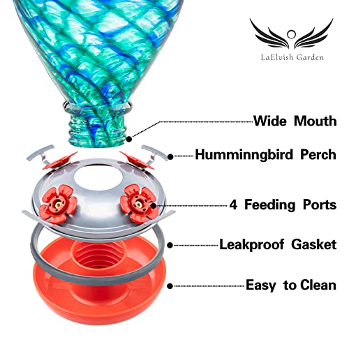 Hummingbird Feeders, 34OZ Hand Blown Glass Hummingbird Feeder for Outdoors Hanging with Ant MoatHooks, Perfect for Gardening Yard Patio Decor Gifts (Blue Mermaid) | Decorative Self Hanging Nectar Bird Feeder for Hummingbirds, Garden Patio Yard Use - color