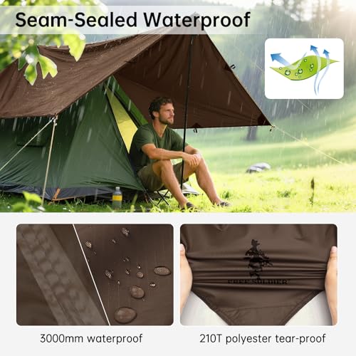 FREE SOLDIER Waterproof Camping Tarp Shelter Awning | Lightweight, Compact, Quick Setup, Waterproof Sun Shelter Campingtarp,For Backpacking, Beach, Travel and Outdoor Activities - color: Taupe 10×10.5ft
