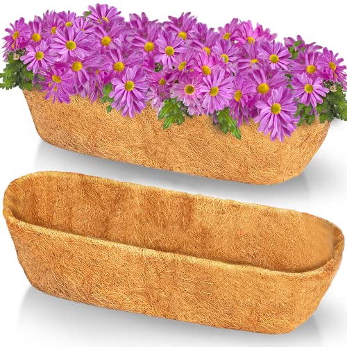 TigeJoy 2PCS 36 Inch Trough Coco Coir Liners Planter Replacement | 100% Natural Thick Coco Fiber Liner for Window Box Decks Garden, Half Moon Shape Coconut Liner for Flower Pots Outdoor