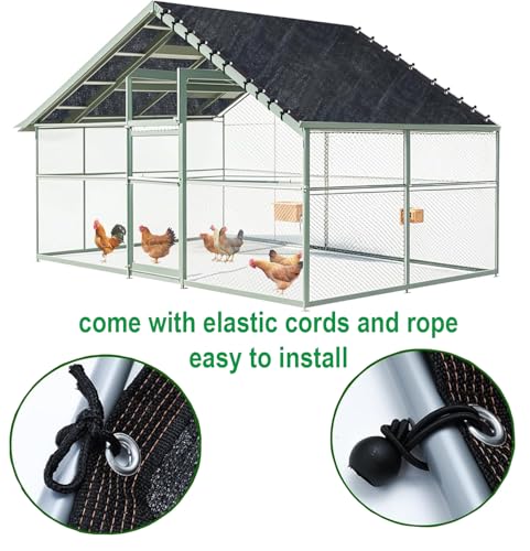 Chicken Coop Sun Shade Net, 90% UV Block 11.5x6.6 FT Heavy Duty Mesh Cloth with Bungee Cords, Easy Install for Poultry Run, Dog Kennel & Garden