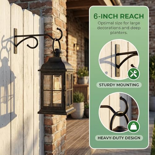 2Pack 6 Inch Plant Hangers Outdoor, Wall Hooks for Hanging Planters Baskets | Heavy-duty metal, indoor outdoor wall mount, for flower pots, wind chimes, lanterns, bird feeders, Black - size: 6Inch 2Pack-Black
