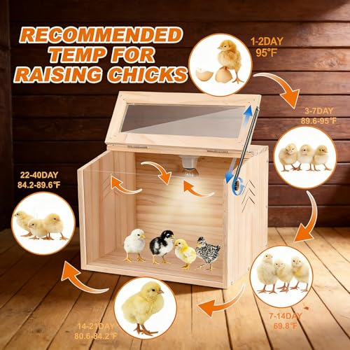 Chicken Brooder Box for Chicks & Quail,Pine Wood.16 Lx12 Wx12 H, Ducks,Chicken Coop,Quail cage,2 Washable Liners,Adjustable Temperature Control.