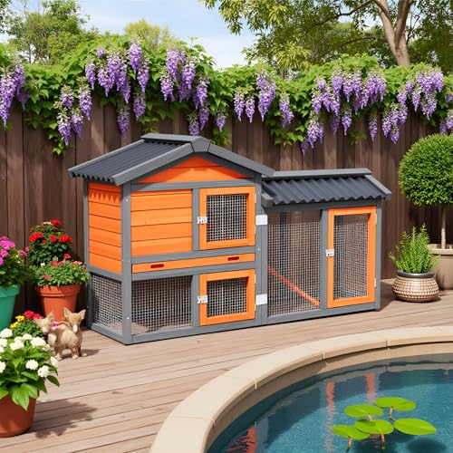 Chicken Run Coop, Small Poultry Quail Cage Rabbit Pet Hutch House | Pull-Out Removable Tray, Asphalt Openable Roof, Non-Slip Ramp,Ideal for Backyard Outdoor Use - color: Brown