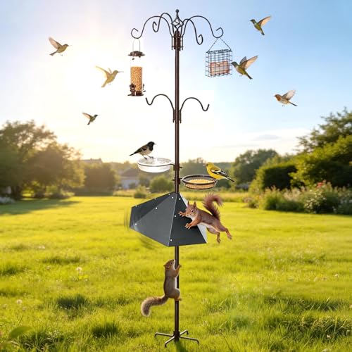 94" Bird Feeding Station Kit with Metal Squirrel Baffle, Heavy Duty Metal Bird Feeding Station with Seed Tray＆Mesh Basket, Easy Assembly Ground Mounted Bird Feeder Pole for Garden Yard Outdoor - size: 94"Bird Feeding Station with Squirrel Baffle