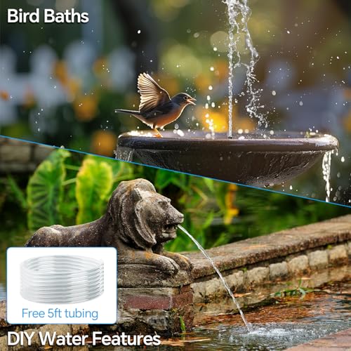 Antfraer Solar Fountain Pump for Bird Bath 6.5W, Solar Water Pump with Dry-Run Protection, Solar Fountain with Double-Layer Nozzles & 5FT PVC Tubing for Small Pond Bird Bath Waterfall DIY - size: 6.5W