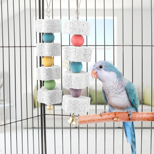 Hypeety Bird Beak Grinding Stone Cage Calcium Mineral Paw Grinding Block | Natural calcium stone, provides calcium and beak care, durable chew-proof, easy-hanging, for parrot/chinchilla/hamster, 2pcs - color: 2pcs Hanging Stone