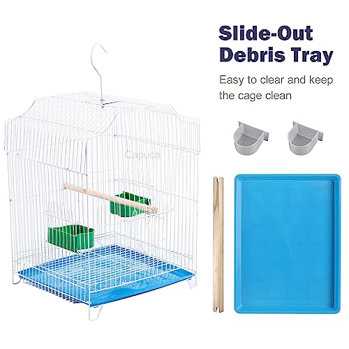 Small Bird Cage, Starter Kit with 2 Feeding Cups, Perch and Removable Tray | Lightweight with handle and hooks for travel, outings and vet visits with parakeets, canaries, lovebirds and finches. - size: White 13"L x 11.8"W x 17.7"H