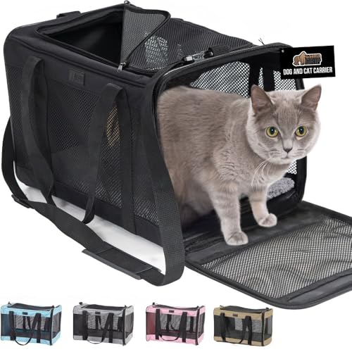 GORILLA GRIP Cat Carrier Travel Bag Up to 15 Lbs, Soft Collapsible Small Dog Carriers, Top and Side Entry Breathable Mesh, Grip Feet on Underside, Cozy Washable Waterproof Pad, Portable Kennel, Black - color: Black