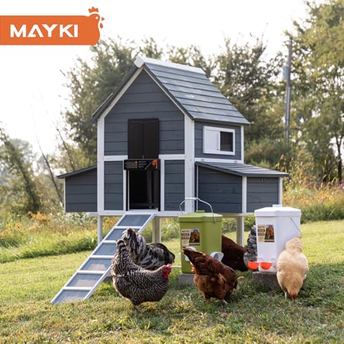 MAYKI Automatic Chicken Coop Door Solar Powered, Accessories Extra-Large with 4 Auto Modes (Timer & Light Sensor), Anti-Pinch, Waterproof Cold Weather, FCC/CE/RoHs Certified, Aluminum Build, M Black