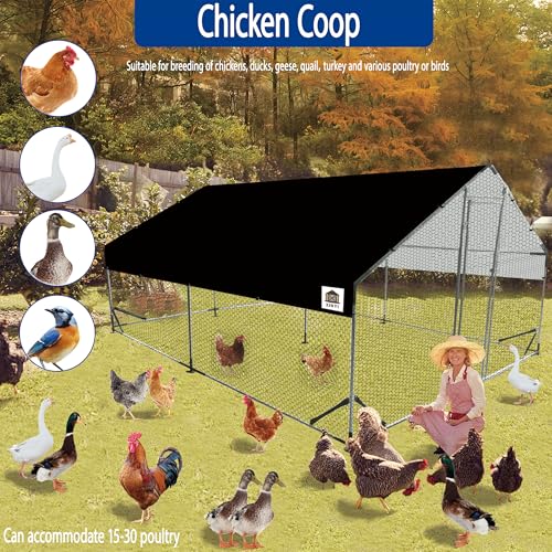 Chicken Runs for Yard with Cover, Metal Chicken Coop, Upgraded Anti-UV 180g/㎡ PE Cloth & 1.1mm Thickened PVC-Coated Hexagonal Chicken Wire Mesh & More Galvanized Steel Standpipes,13.1×9.8×6.4FT - size: 157.0"L x 118.0"W x 77.0"H