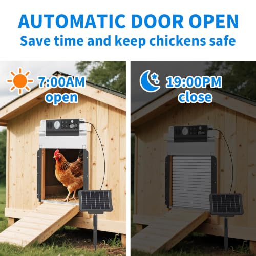 Automatic Chicken Coop Door, Solar Powered Roll-Up Chicken Door with Light Sensor, Timer & Manual Mode, 2500mAh Battery, Aluminum Frame, Anti-Pinch, Chicken Coop Size:9.25''x8.3''