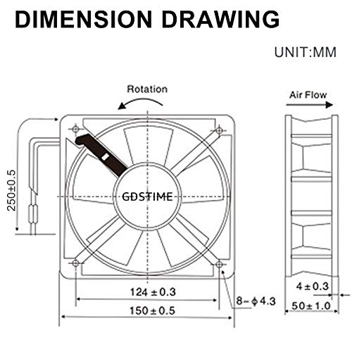 GDSTIME AXIAL 15050 Muffin Fan, 120V AC 150mm x 50mm, Dual Ball Bearing | 110V 115V, ON/OFF Switch, 150x150x50mm, High Speed, for Air Hockey Table, Generator Box Cooling Ventilation Exhaust Projects - size: 150x150x50mm
