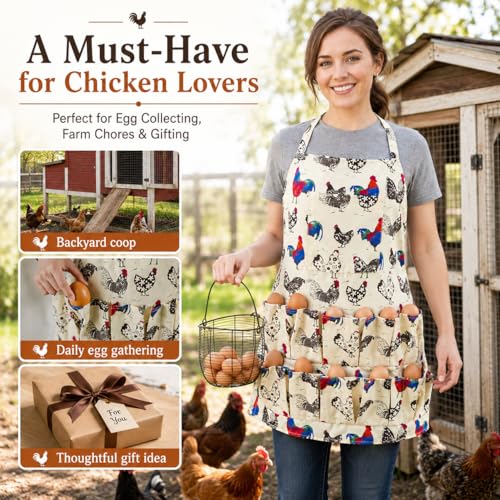 2 pack Egg Apron, Egg Collecting Apron for Chicken Duck Goose Eggs, with 13 Pockets Chicken Egg Apron for Women&Men