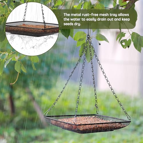 Hanging Bird Feeder Tray 11x11 Inches, Metal Mesh Platform Seed Feeder with Durable Chains for Outdoors Outside Great for Attracting Wild Birds, 1 Pack - size: 11"*11"-1pack