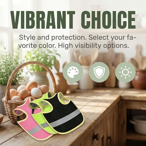 3 Pack Chicken Saddle for Hens Reflective Vest Adjustable Back Protector | Soft Fabric Body, High Visibility Strip, Buckle Chest Strap, Open Wing Cutout, Reusable Coop Yard Wear for Backyard Hen Care - color: Green,Pink,Black