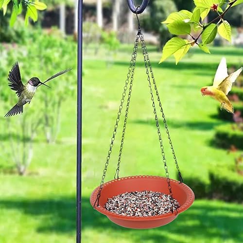 Large Hanging Bird Feeder Tray 14 inch with Drainage Holes Fit Most Seed, Bird-Feeder Hanging for Garden Yard Outside, Terracotta - color: Terracotta, size: 14 inch