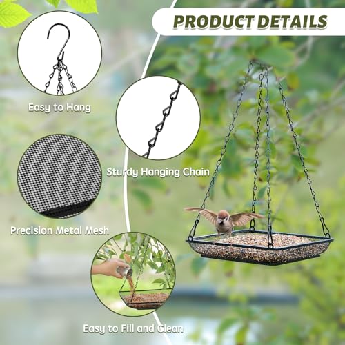 Hanging Bird Feeder Tray Metal Mesh Platform Seed Feeder with Durable Chains for Outdoors Garden Great for Attracting Birds (1 Pack) - size: 6.9"*6.9"-1pack