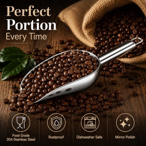 JBscoop Stainless Steel Scoop for ice, 9.6 Inch Metal Food Scoop Kitchen Bar Party Wedding Heavy Duty Dishwasher Safe - 8 Oz - size: 8 Oz