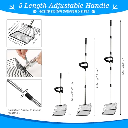 Large Chicken Poop Scooper Chicken Scooper for Poop with 37" to 75" Adjustable Stainless Steel Handle Gloves Litter Sand Sifting Shovel Cleaning Tool for Chicken Coop Goat Stall Stable - color: 10inch