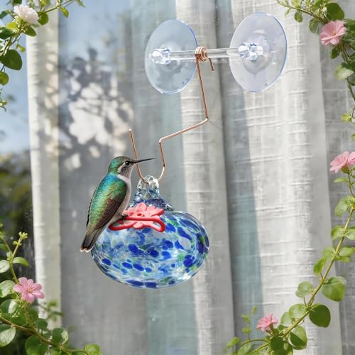 Glass Window Hummingbird Feeder with Suction Cup for Close Bird Watching - color: 1Pcs-Blue