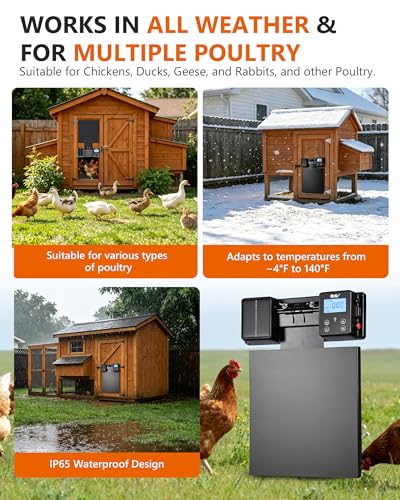 Ortis Solar Powered WiFi Automatic Chicken Coop Door - Patented Anti-Pinch Frameless Design Eliminates Jamming, Remote App & Astronomical Control, IP65 Rated for Rain & Snow