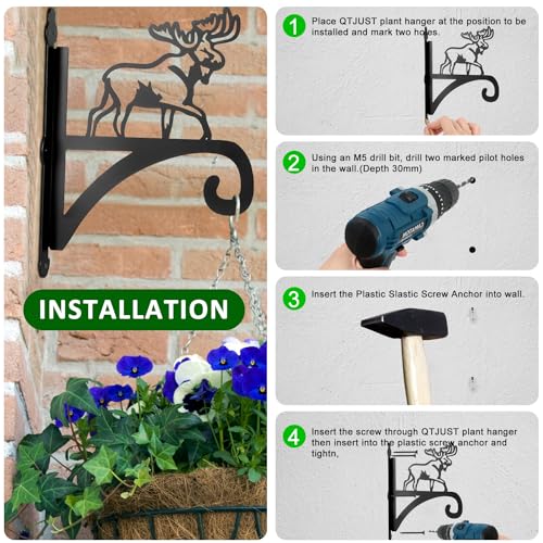 ATKKE Hanging Plant Bracket Hangers Indoor Iron Wall Mount,11” Moose Silhouette Ornamental Iron Hangers Hookers for Flower Pot Lantern Bird Feeder Wind Chimes - size: Moose