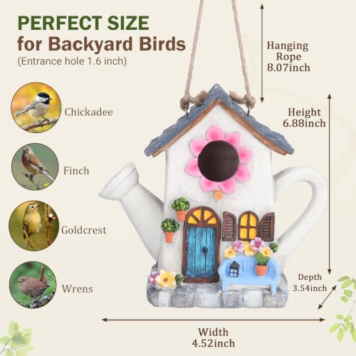 Yinns Bird House, Decorative Watering Can Wild Resin Bird Houses for Garden | Outdoor hanging wild birdhouse, garden decor for your backyard habitat, offering ideal nesting spots for bluebirds - color: A-Watering Can