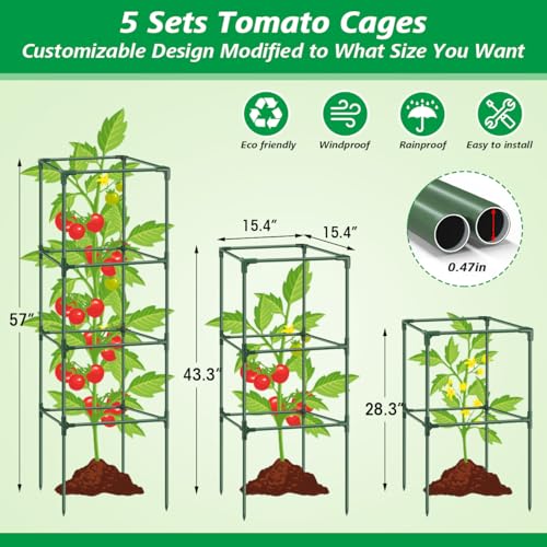 3Pack Tomato Cages for Garden,Square Tomato Plant Cage Support Heavy Duty Pole 57*15.4*15.4 Inches,Steel Plant Tower Stakes,Cherry Tomato Trellis Cucumber for Climbing Vegetables Flowers Fruits-Green - color: Tomato Cages-Green