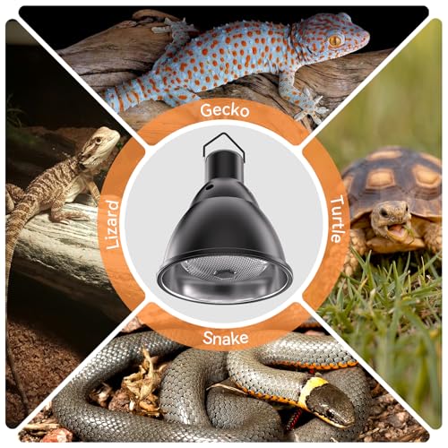 Reptile Heat Lamp,7inch Deep Dome Reptile Light Fixture with 3/6/12 Timer, Infrared Reptile Heat Lamp Max 150W Blub, for Turtle Bearded Dragon Lizards Snake（1PCS 150W Bulb Included）