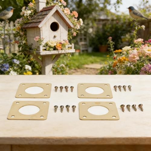 4 Pack Metal Birdhouse Entrance Protector with 1-1/8 Inch Holes, Rust-Resistant Golden Guard for Nest Safety Against Predators, Includes 16 Screws for Easy Installation(11/8Inch)