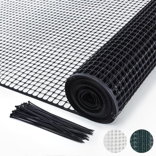 Black Plastic Garden Fence, Hardware Mesh, 40'' x 25' | Reusable HDPE Fence for Landscape, Tree Guards, Balcony, Deck & Stair Railings, Poultry, Animal & Pet Barrier, Cut to Size - color: Black, size: 40'' x 25'