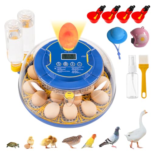 18 Egg Incubator for Hatching Eggs – Smart Auto Turner & Humidity Control, 360° View, Built-in Candler | Hatching Kit with Chick Helmet for Chicken, Duck, Quail | Ideal for Home & Classroom
