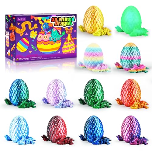 Impossmaker 12PCS 3D Printed Dragon Eggs with Dragon Inside, Cool Stuff Fun Gifts, Mini Dragons Eggs Set Articulated Crystal Fidget Toy for Adults Teens Boy Gifts Easter Basket Stuffers - style: 12P-S2