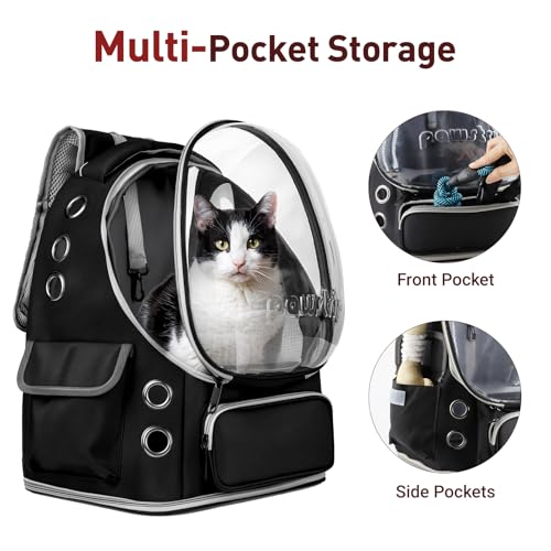 Cat Backpack Carrier with Large Space Bubble Window, Airline Approved Breathable Pet Carrier for Small Dogs Cats up to 15lbs, Foldable for Travel Hiking & Outdoor Use - color: Black